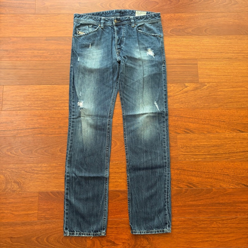 Diesel Mens Darron Jeans 32x32 Blue Distressed Wash OROLM Slim Tapered Denim Y2K